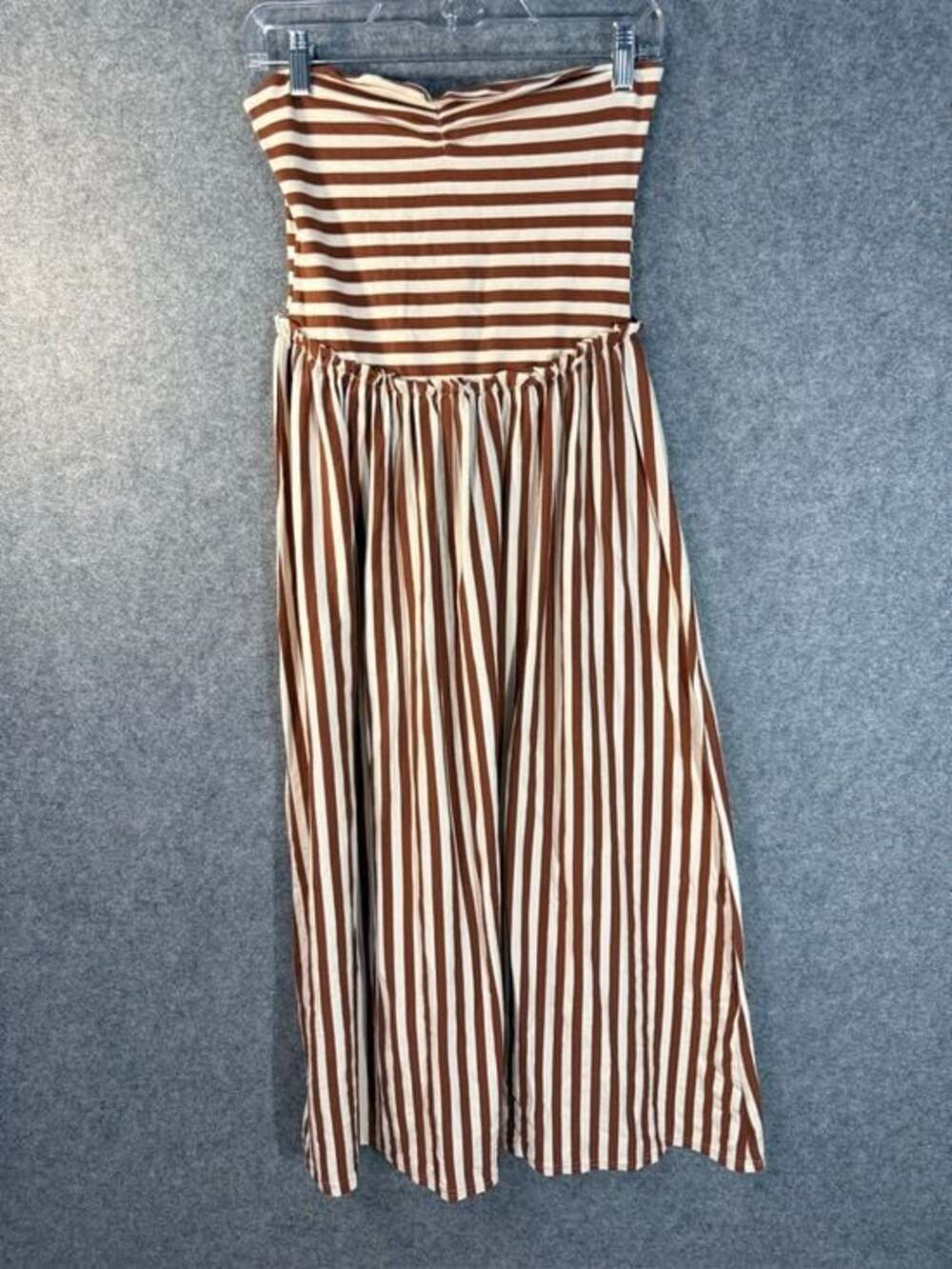 Strapless Chocolate Brown & White Vertical Striped size Meduim